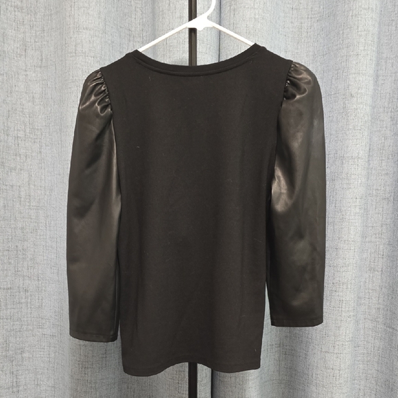 Ann Taylor Factory Black Long Sleeve Top with Faux Leather Sleeves Size Small - Picture 8 of 10